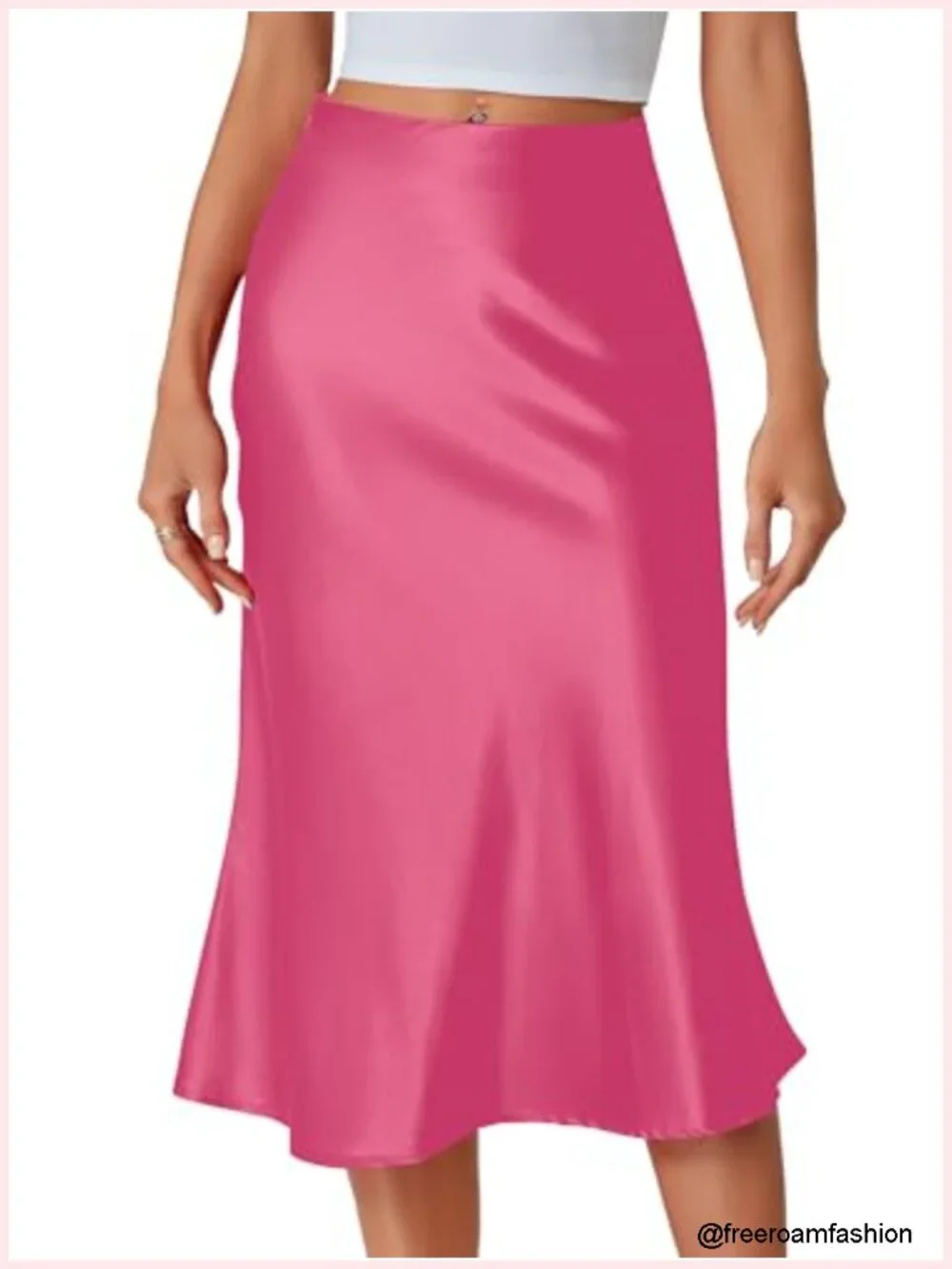 Silky Satin Midi Skirt High Waist A-Line Flowy Office Work